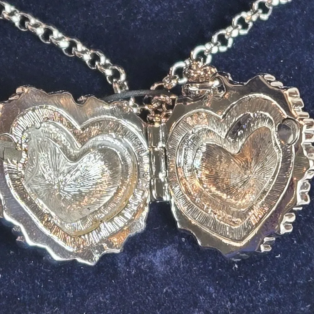 Vintage Swarovski Crystal Heart Locket Necklace Pink Clear Swan Box COA